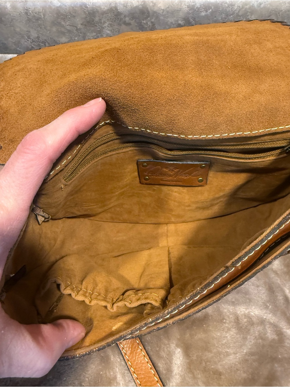 Patricia Nash Hand-Tooled Tan & Brown Leather Crossbody - Picture 5 of 6